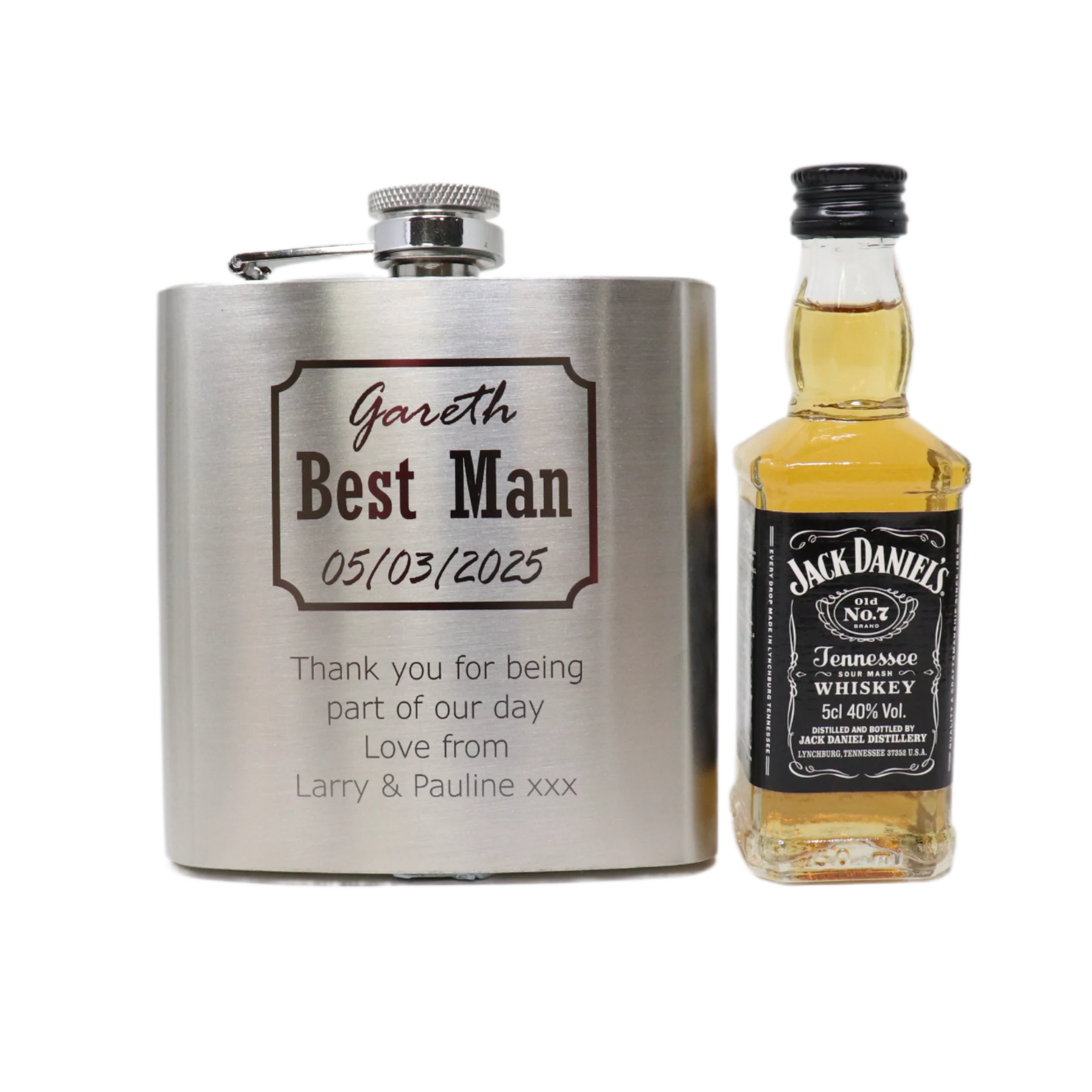 Personalised Silver Best Man Wedding Hip Flask & Miniature Alcohol Gift Set - Image 15