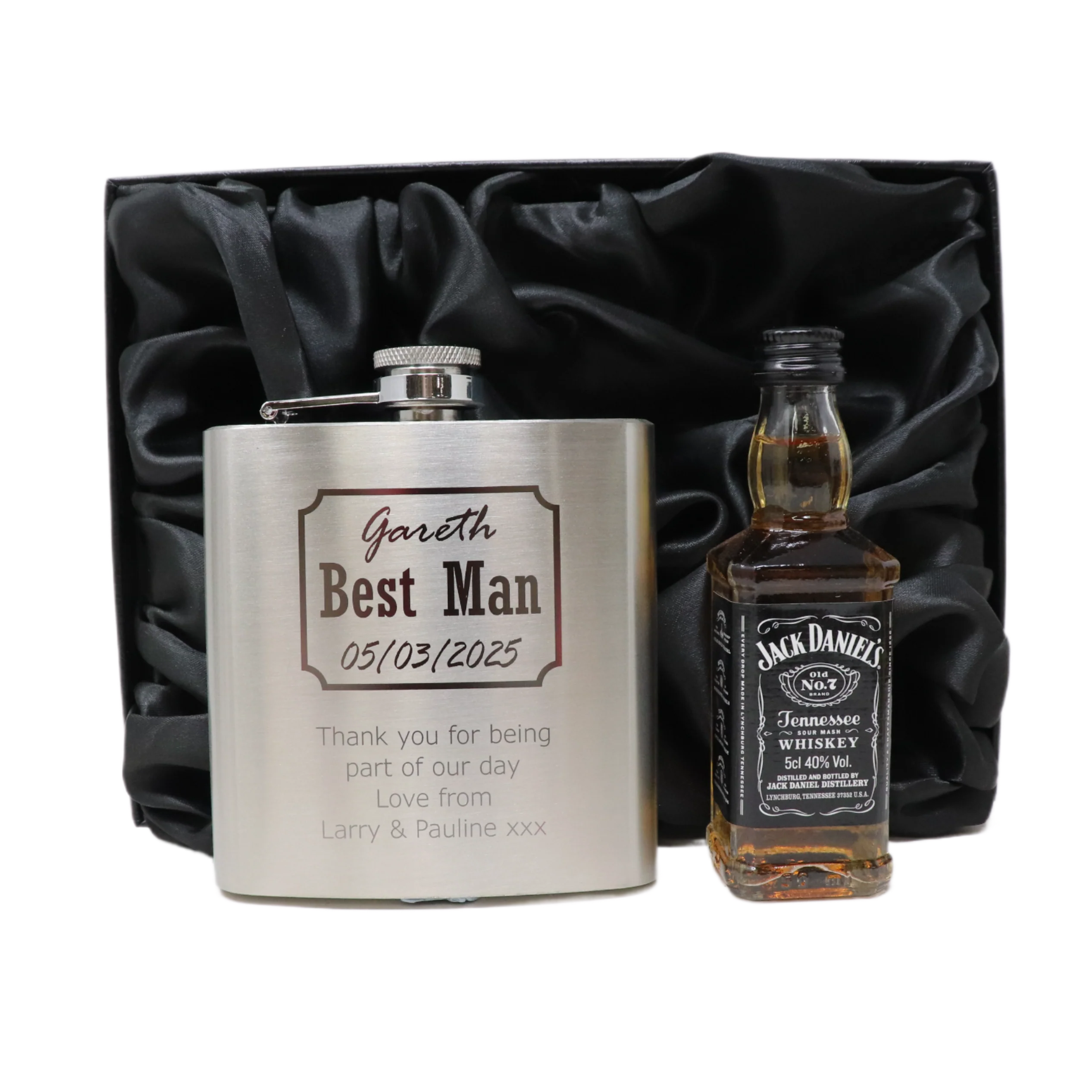 Personalised Silver Best Man Wedding Hip Flask & Miniature Alcohol Gift Set - Image 16