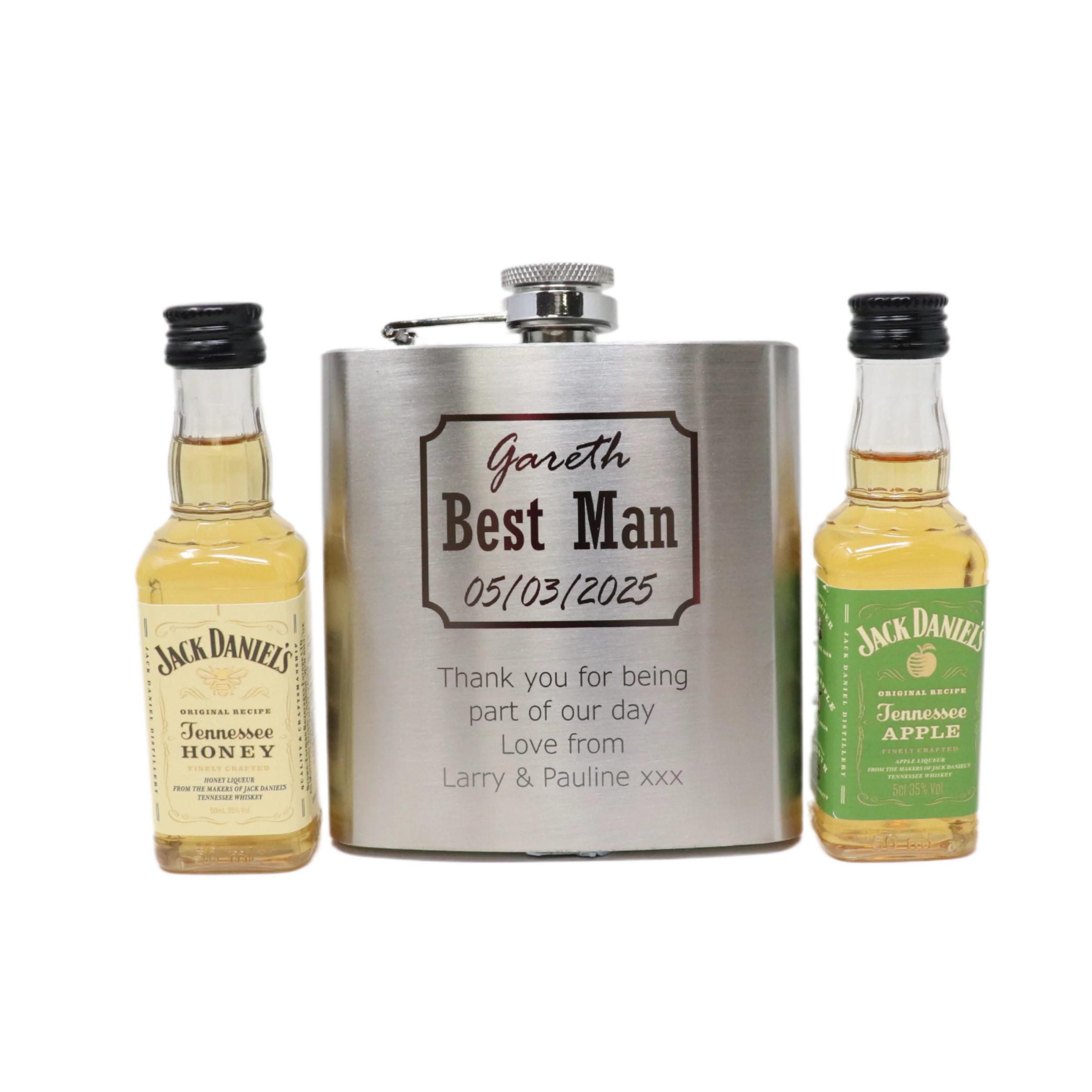 Personalised Silver Best Man Wedding Hip Flask & Miniature Alcohol Gift Set - Image 17