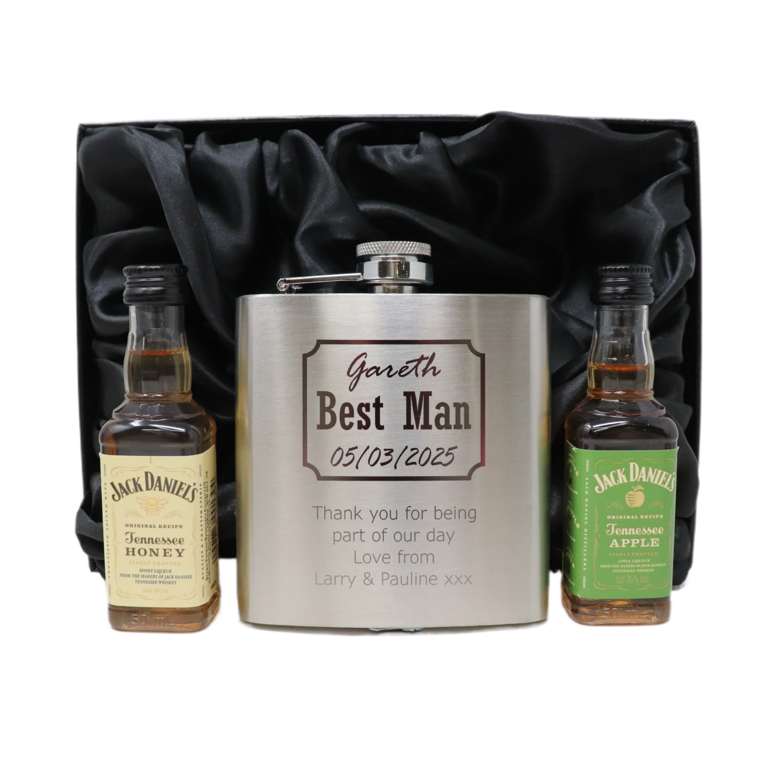 Personalised Silver Best Man Wedding Hip Flask & Miniature Alcohol Gift Set - Image 18
