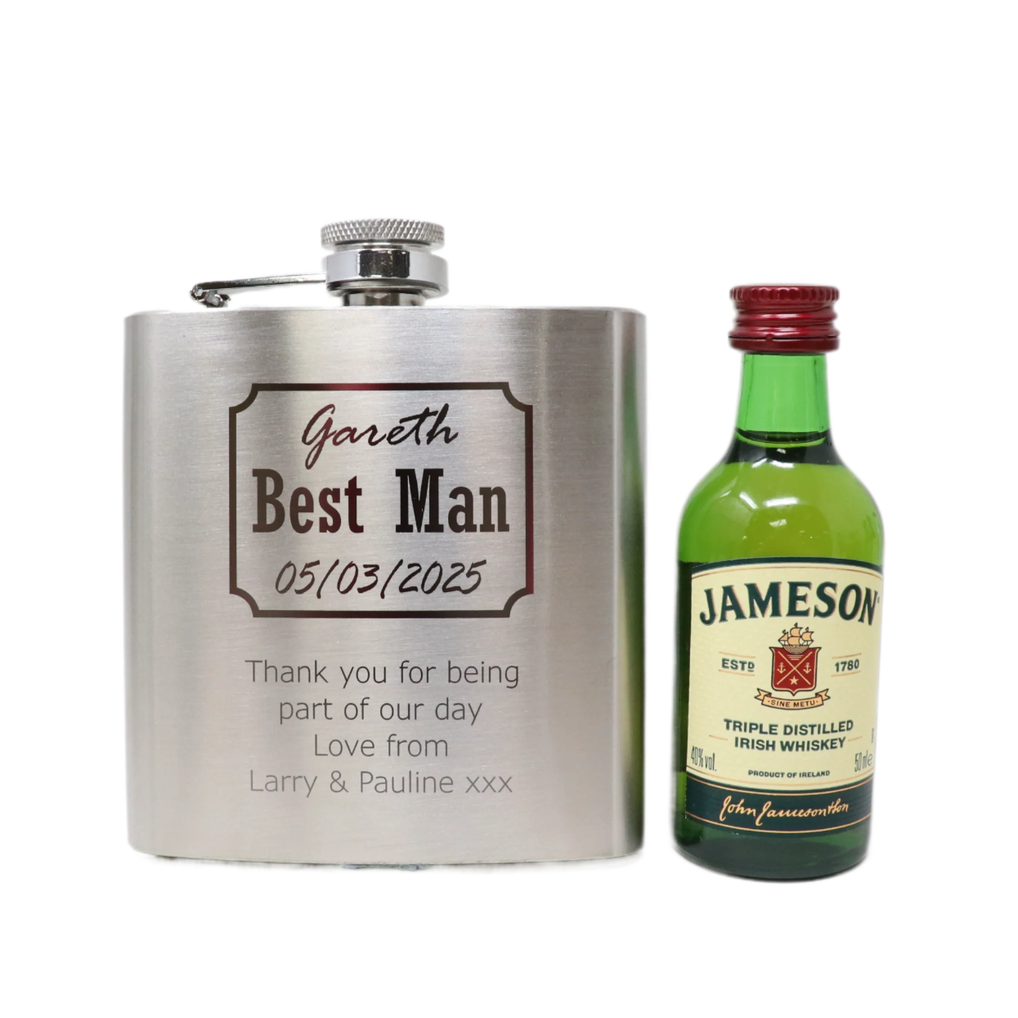 Personalised Silver Best Man Wedding Hip Flask & Miniature Alcohol Gift Set - Image 19