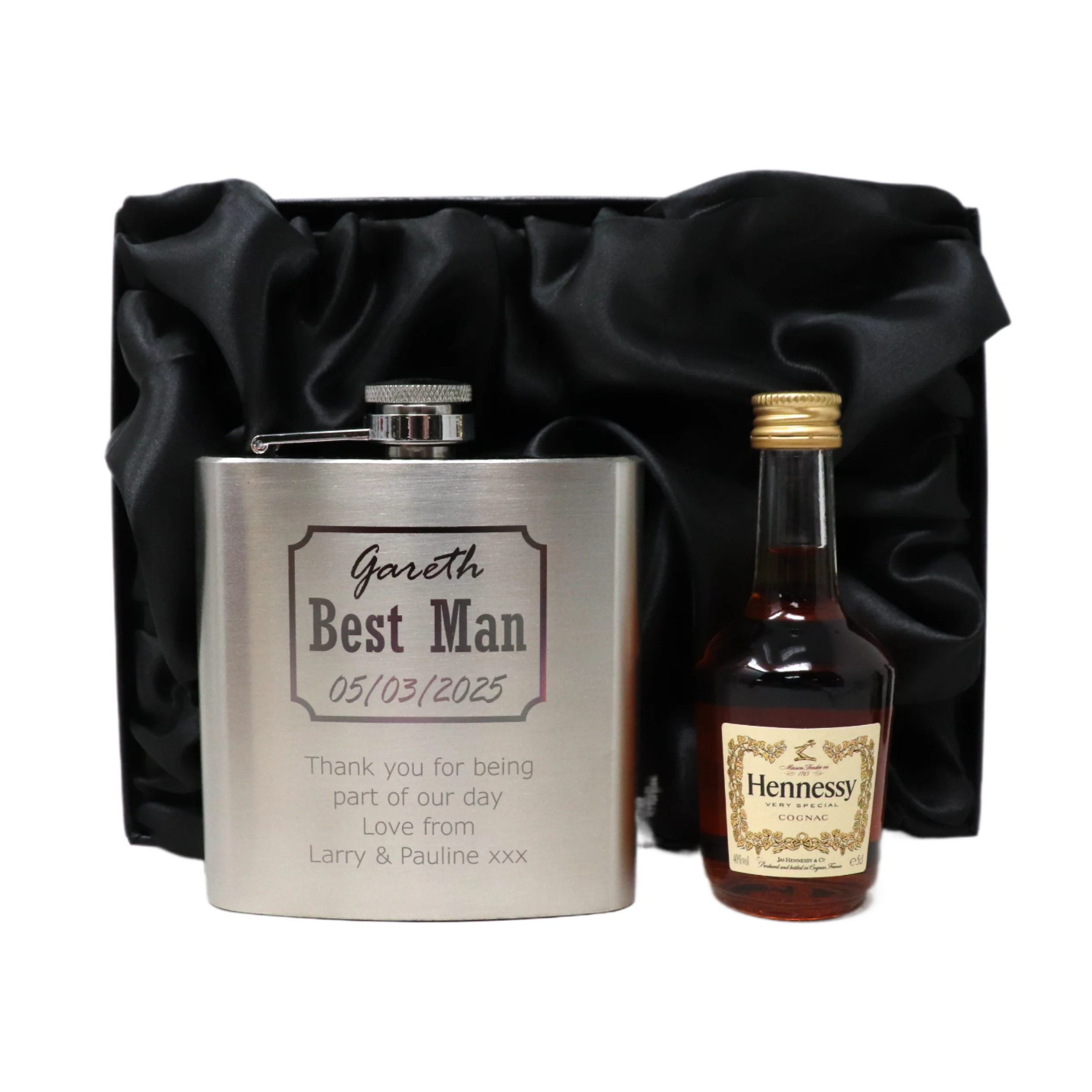 Personalised Silver Best Man Wedding Hip Flask & Miniature Alcohol Gift Set - Image 24