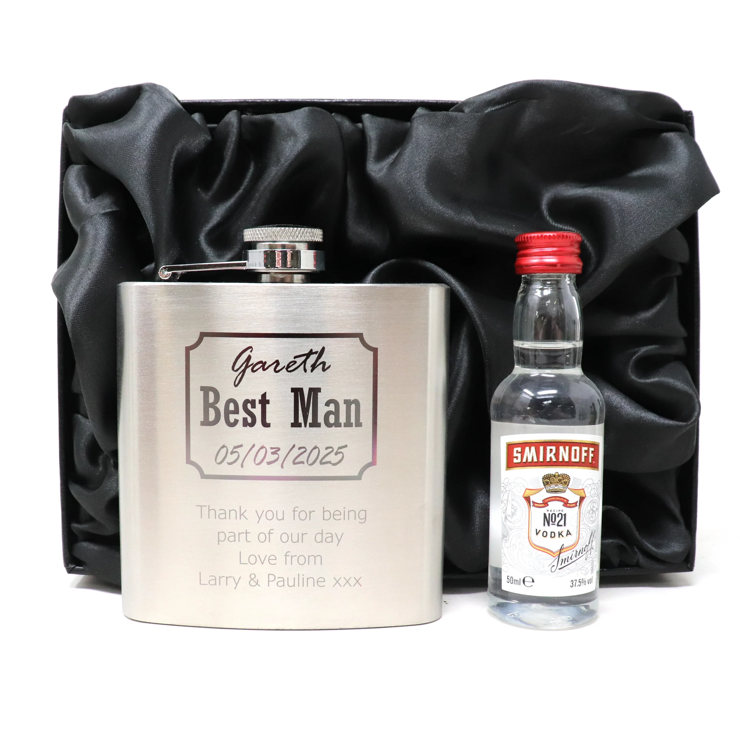 Personalised Silver Best Man Wedding Hip Flask & Miniature Alcohol Gift Set - Image 25
