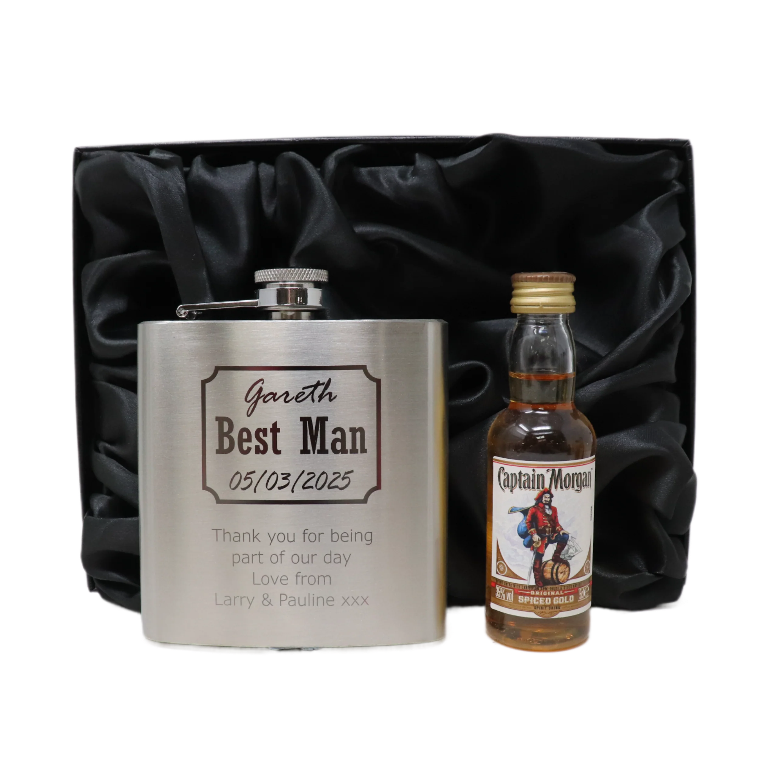 Personalised Silver Best Man Wedding Hip Flask & Miniature Alcohol Gift Set - Image 5