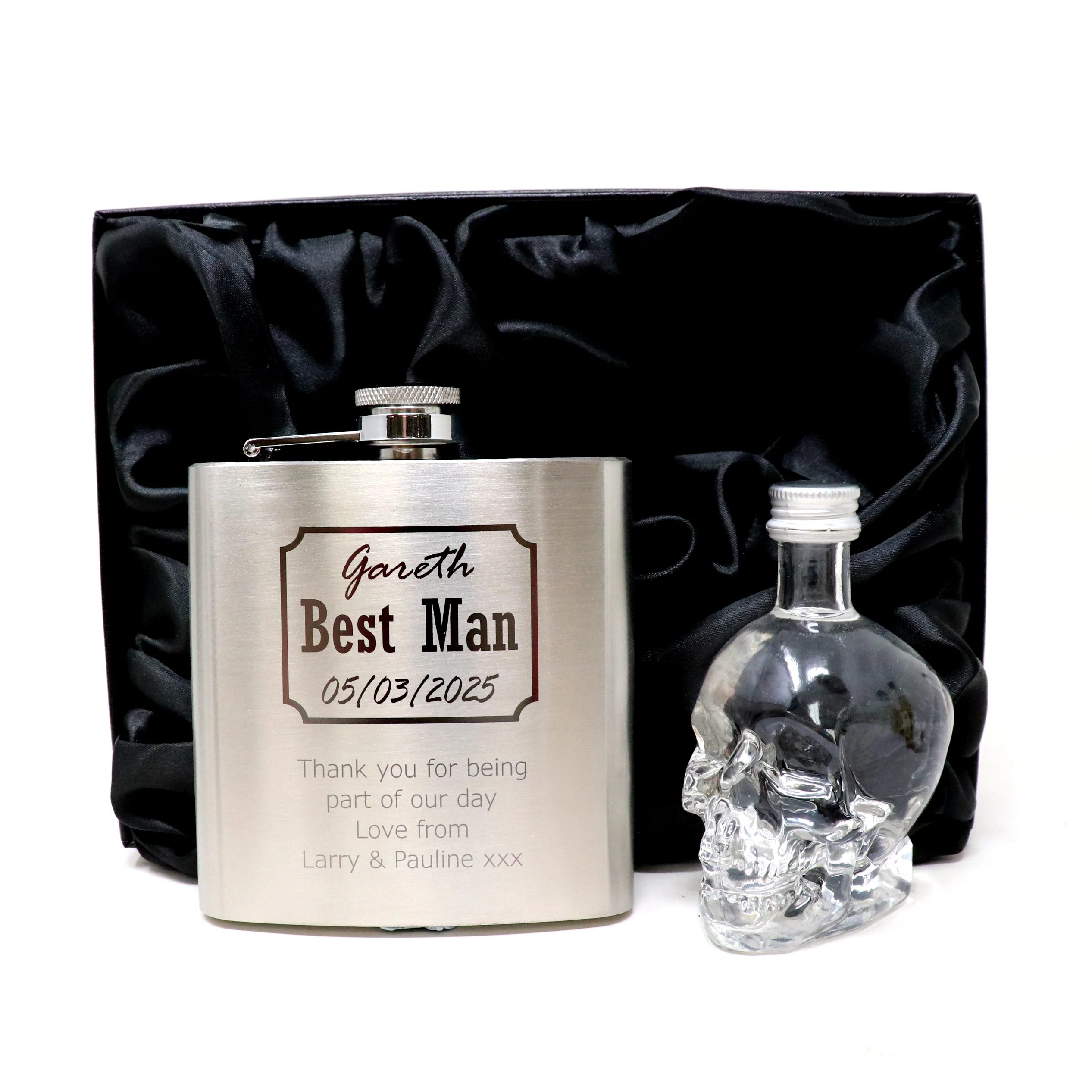 Personalised Silver Best Man Wedding Hip Flask & Miniature Alcohol Gift Set - Image 7
