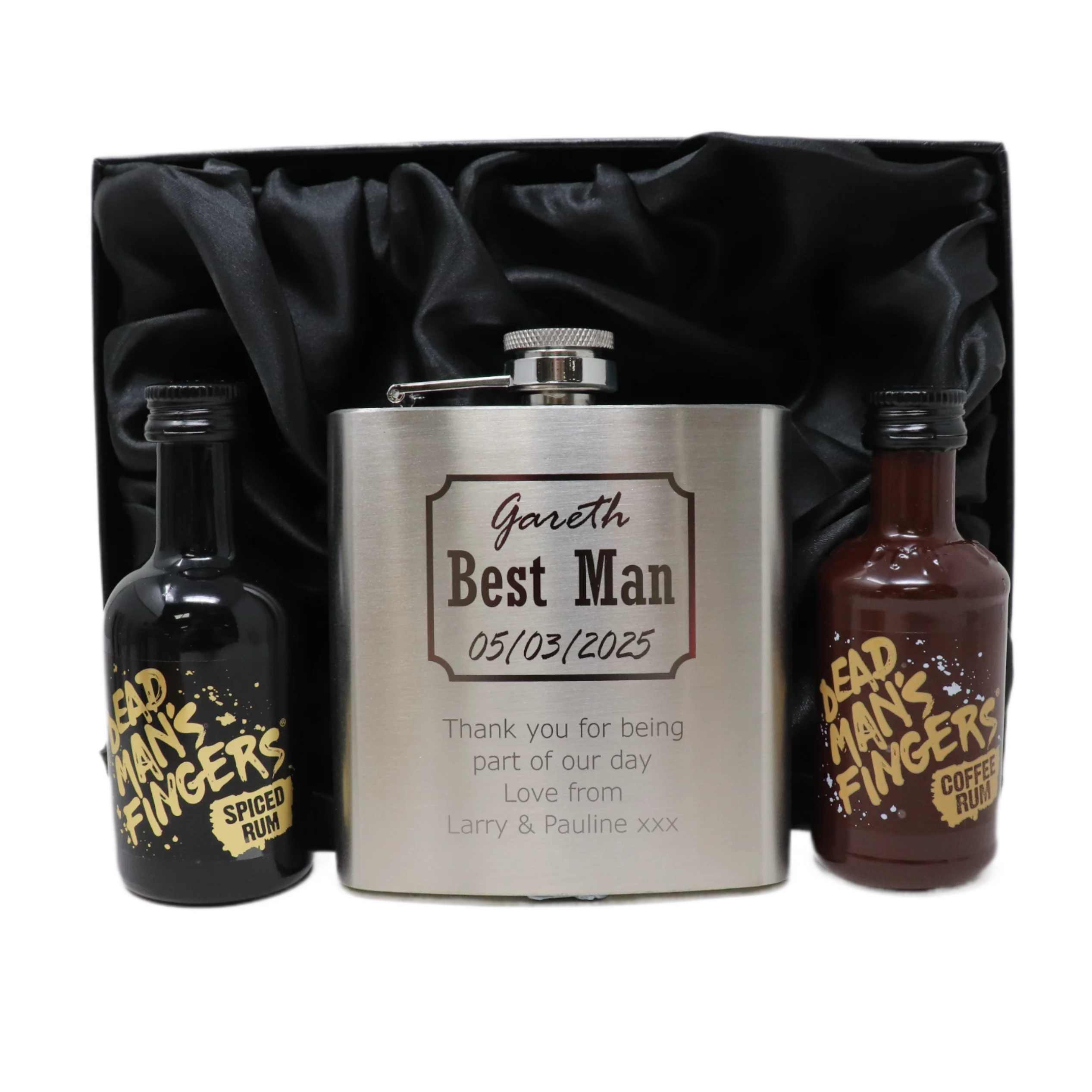 Personalised Silver Best Man Wedding Hip Flask & Miniature Alcohol Gift Set - Image 8