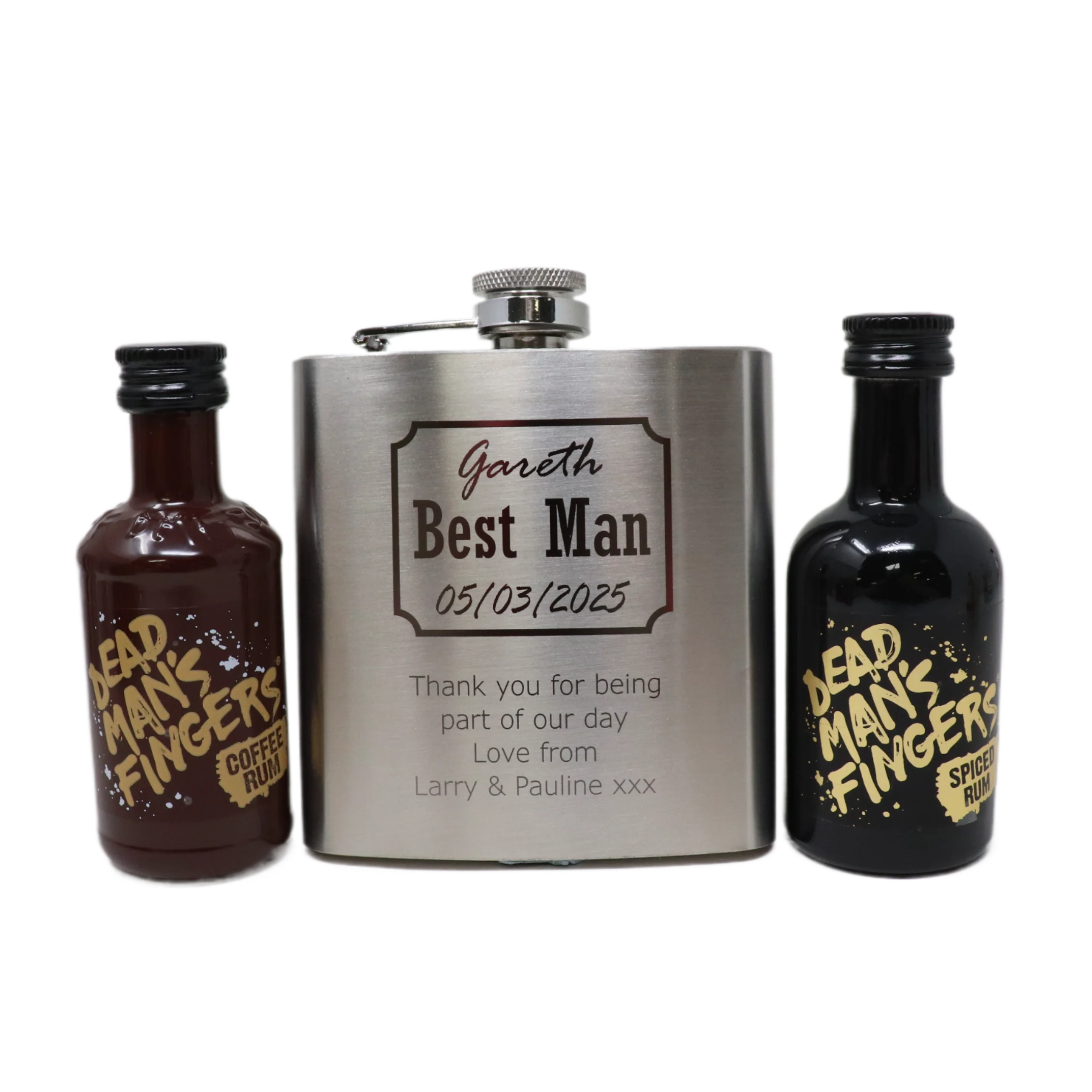 Personalised Silver Best Man Wedding Hip Flask & Miniature Alcohol Gift Set - Image 9