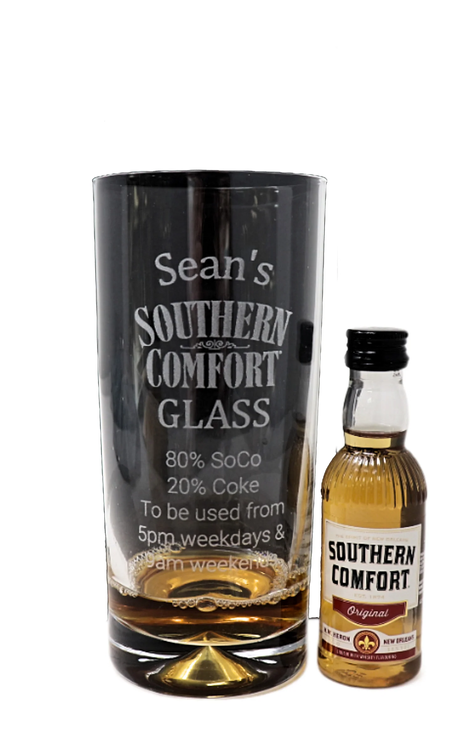 Personalised Engraved Highball Glass & Miniature Alcohol Gift Set - Southern Comfort % Design - Image 4