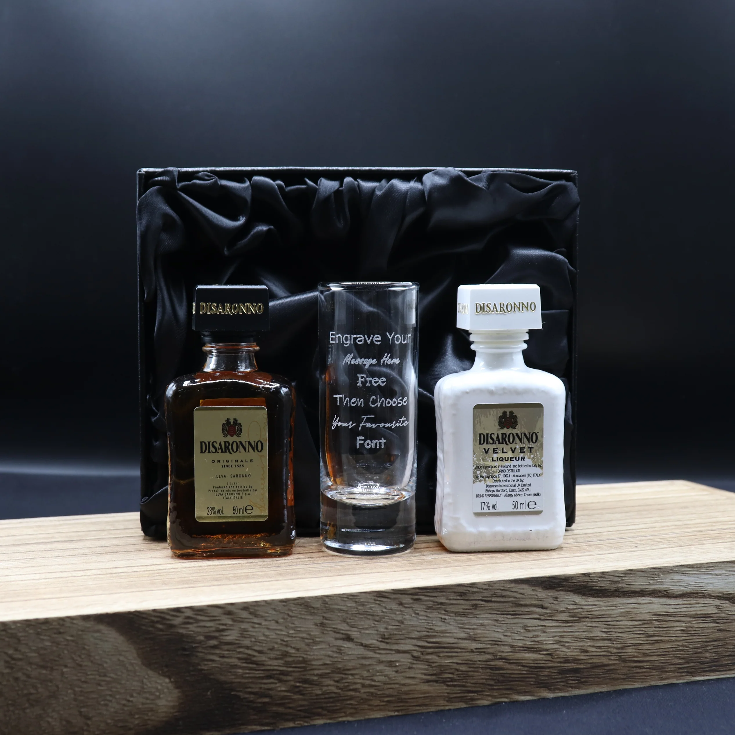 Personalised Tall Shot Glass & Disaronno Miniature - Image 3