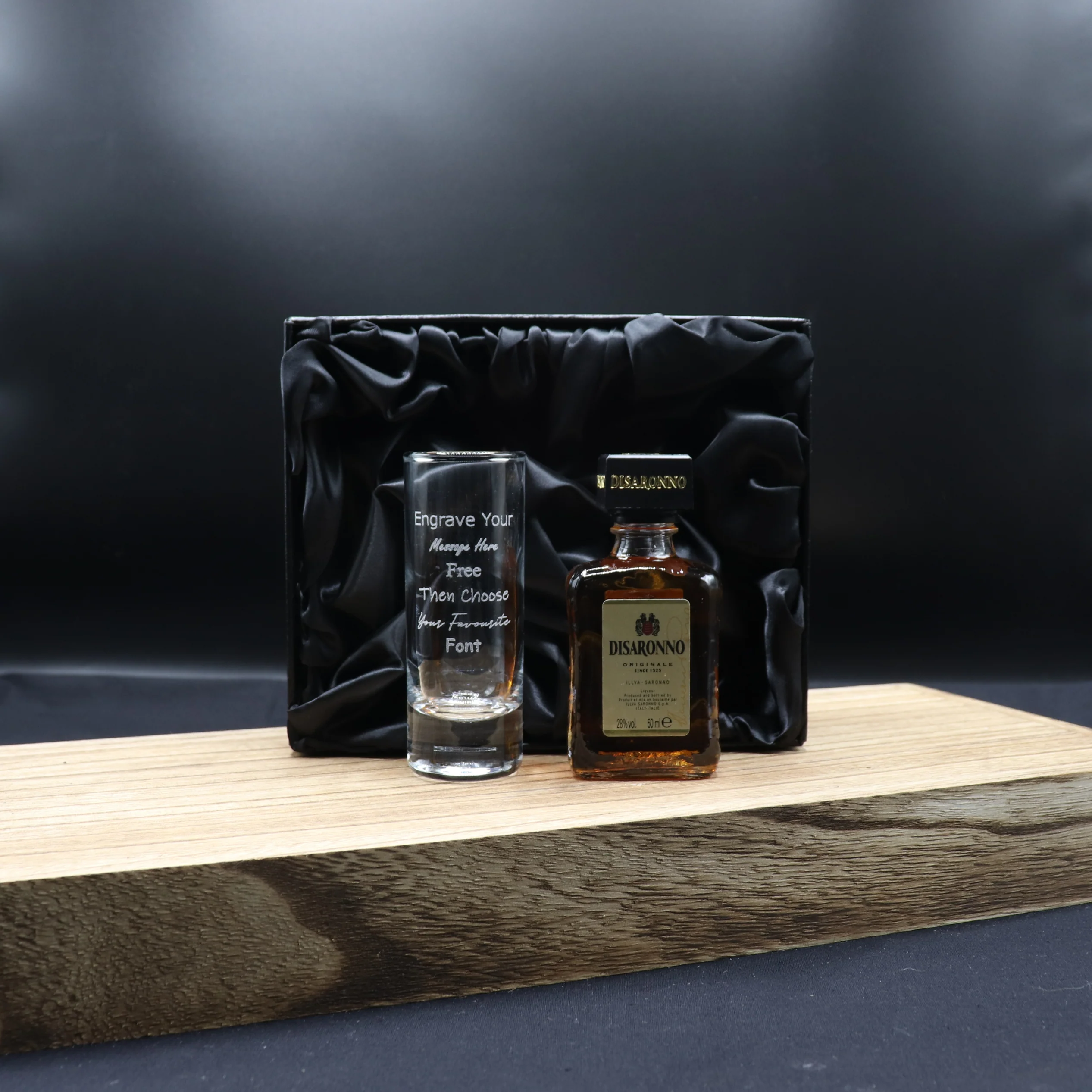 Personalised Tall Shot Glass & Disaronno Miniature - Image 4