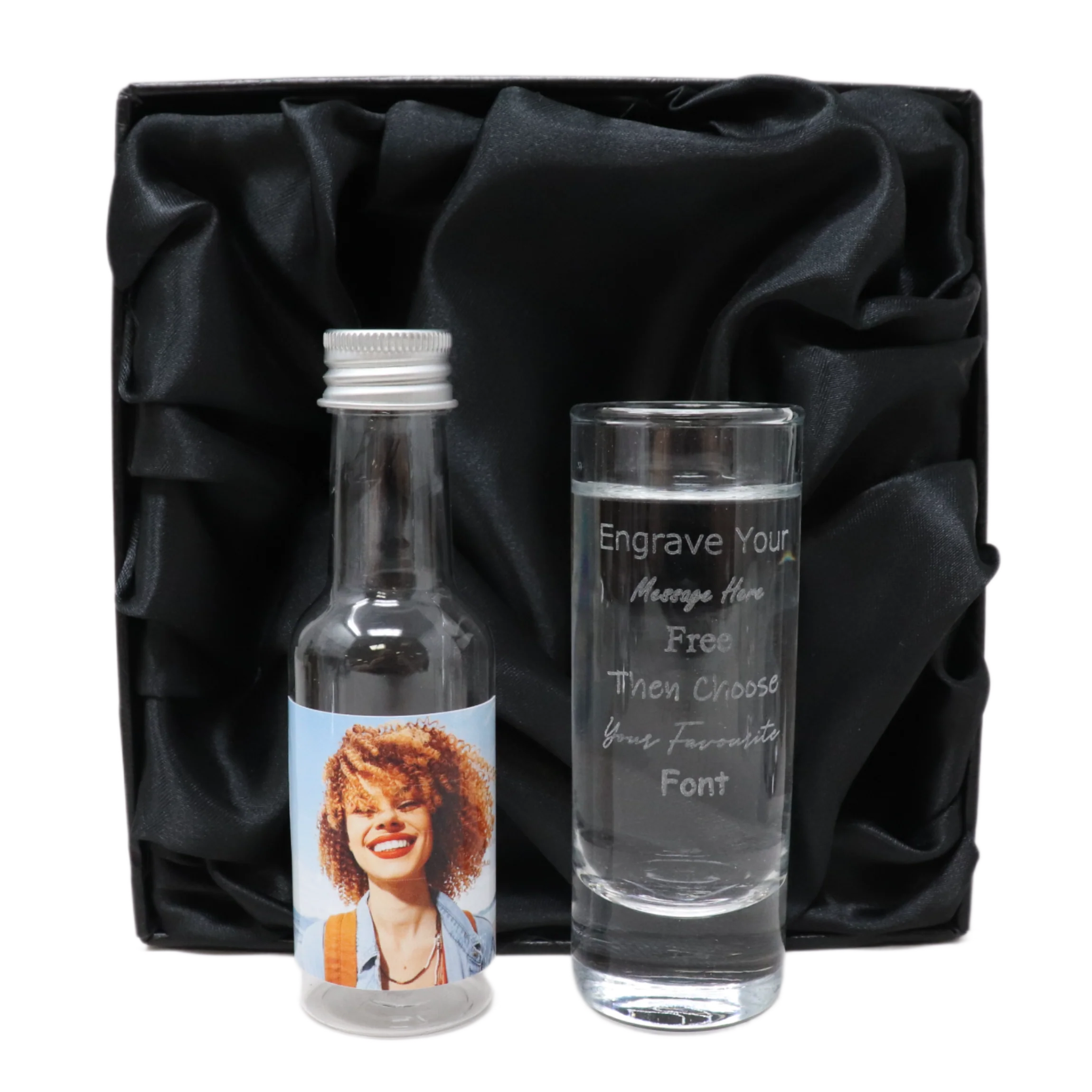 Personalised Tall Shot Glass & Photo Design Miniature Bottle of Vodka - Image 2