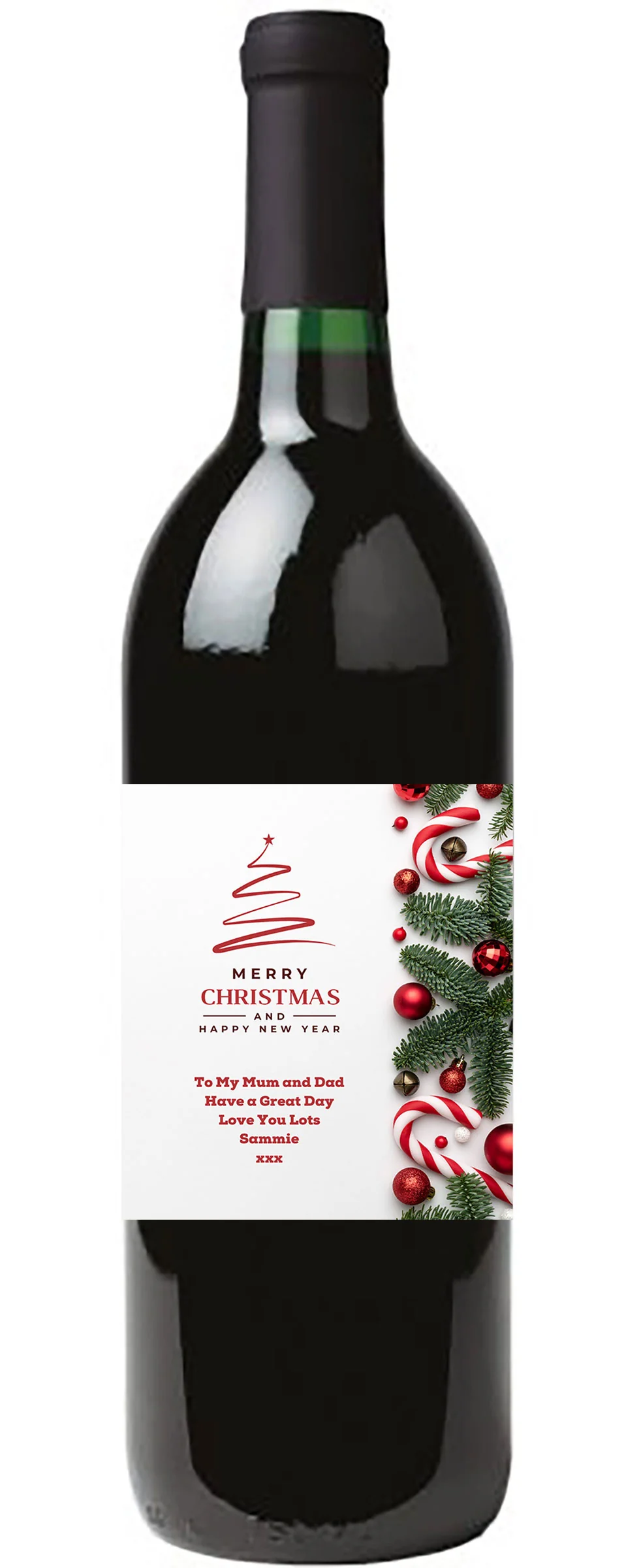 Personalised Wine Bottle Label - Christmas Tree Baubles Design - Image 3