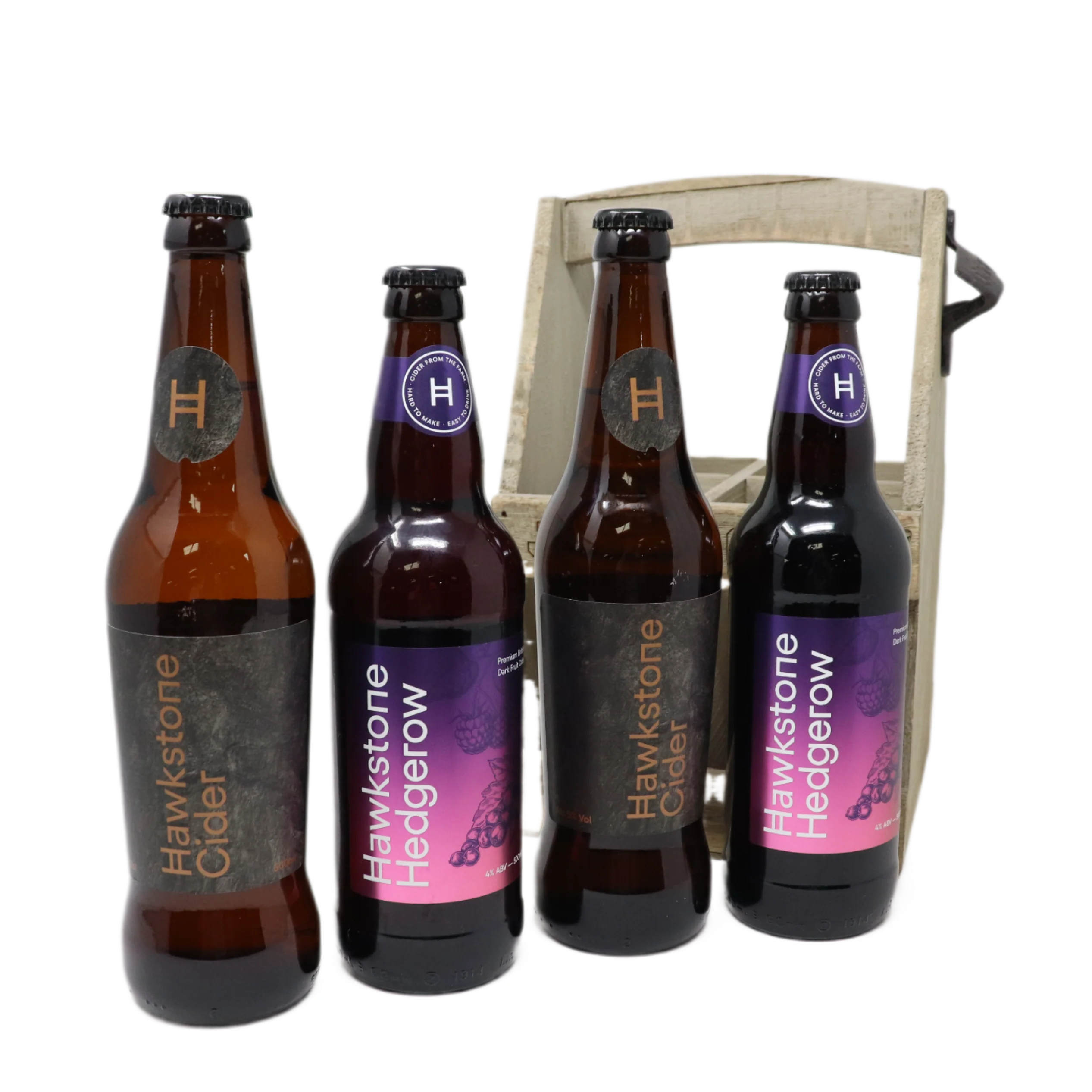 Personalised Wooden Bottle Carrier & 4 Bottles of Hawkstone Cider Gift Set - Image 2