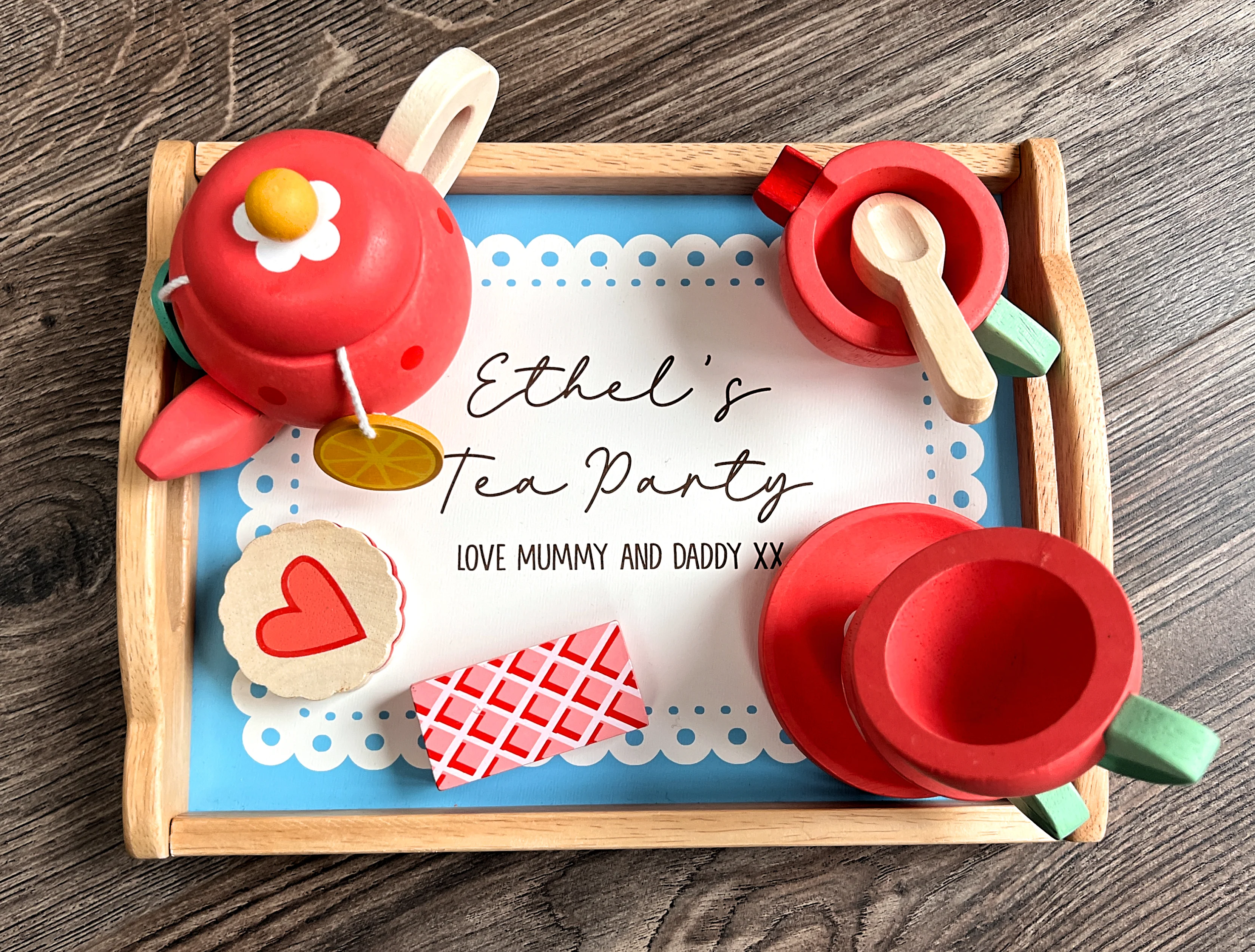 Personalised Children's Wooden Tea Tray Set - Image 3